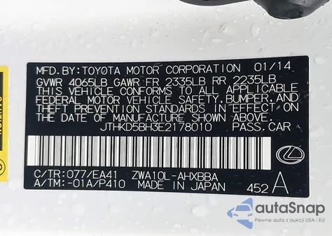 2014 Lexus Ct 200H from USA, damaged, VIN JTHKD5BH3E2178010